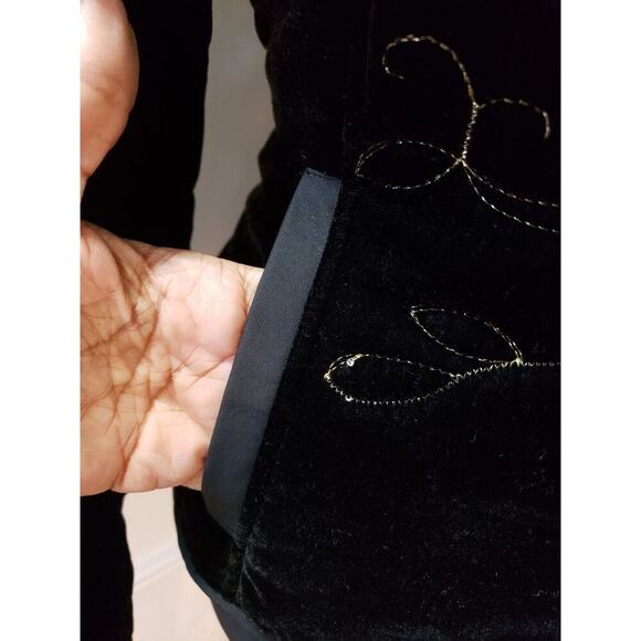 Harve Benard Womens Black Velvet Floral Embroidered Sequin Zip Blazer Jacket 10P - Picture 6 of 14